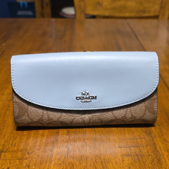Coach Handbags - Coach Light Blue and Brown Wallet
